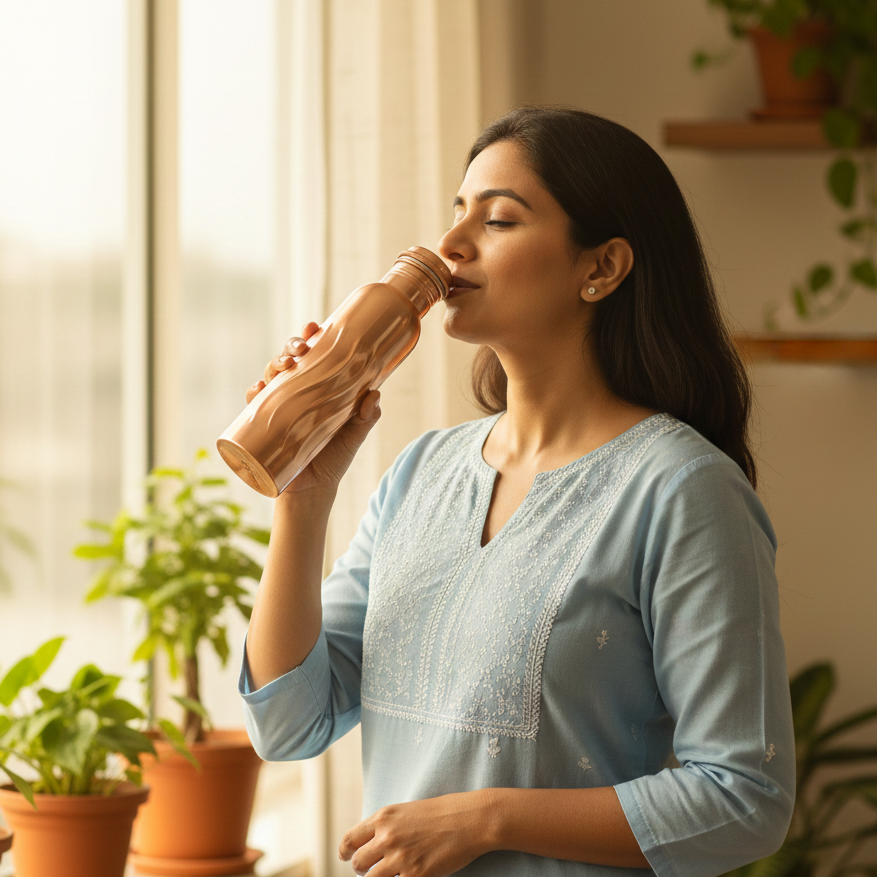 Wavy Designer Pure Copper Water Bottle - 1 Liter