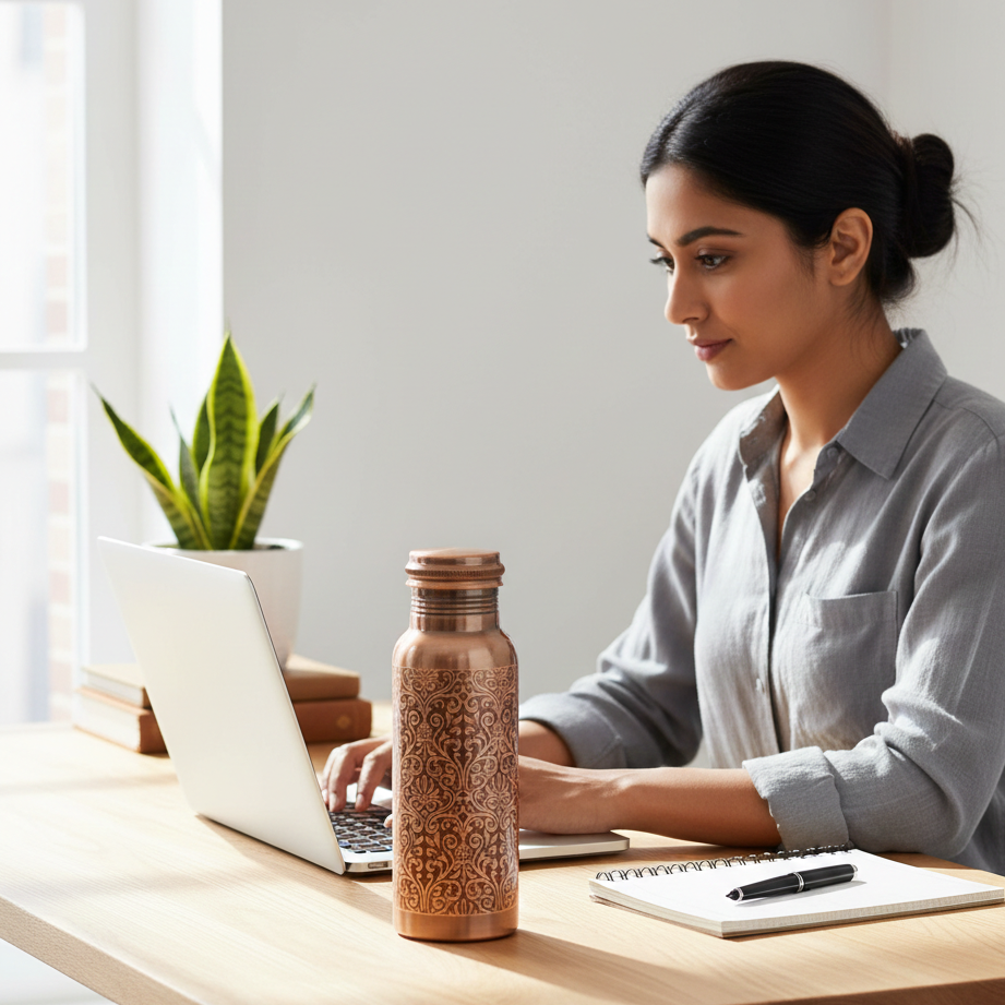 Laser Etching Antique Pure Copper Water Bottle - 1 Liter