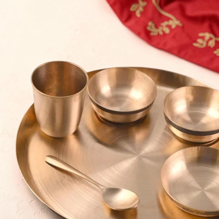 Handmade Pure Kansa Thali Set (6 Pieces) | Traditional Bronze Dinnerware by RoyalStuffs.com