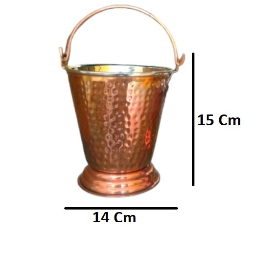  Bucket Set Of 2 Handmade Pure Steel Copper Bucket/Balti Hammered Design With Handle