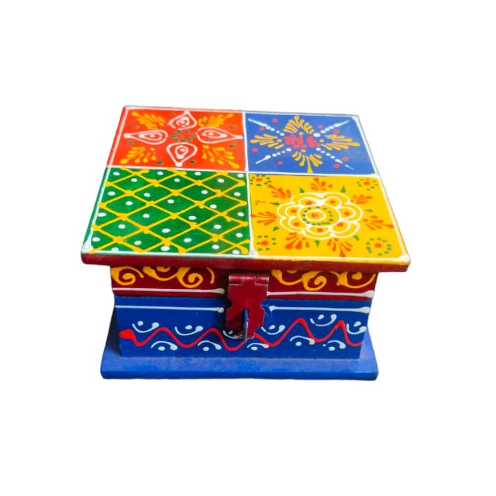 Set Of 2 Multicolor Teak Wood Handcrafted Wooden Box Set, For Home( Weight : 330 Gram)