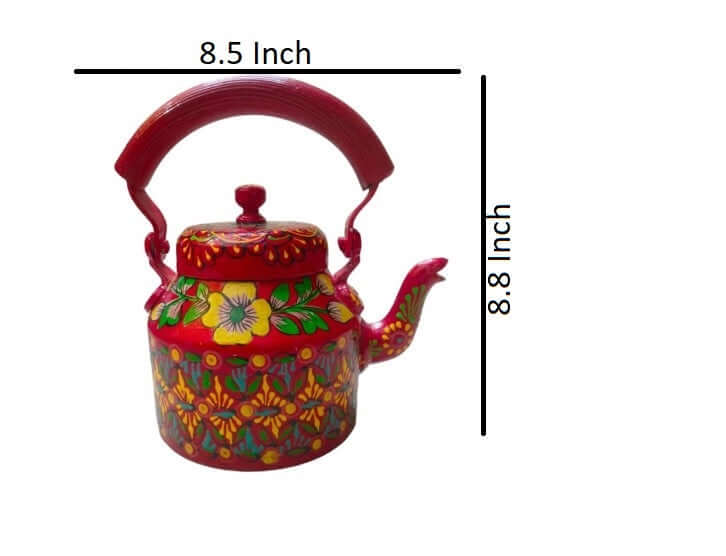 Red Color Hand Painted Aluminium Kettle for Tea/Coffee, Decorative Item (8.5X5.5X8.5 INCH)