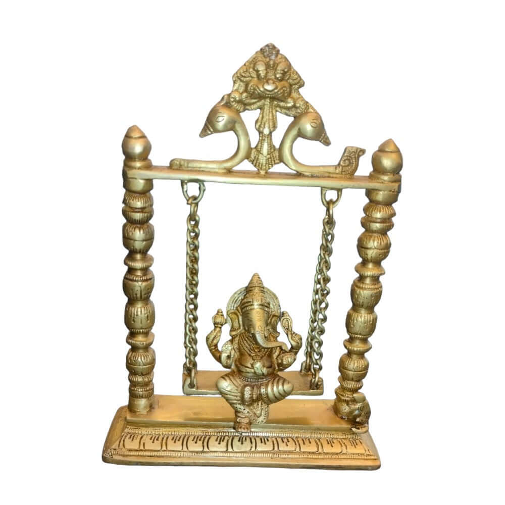 ROYALSTUFFS Ganesha on Swing Statue Idol Brass Height ( 10 Inch)