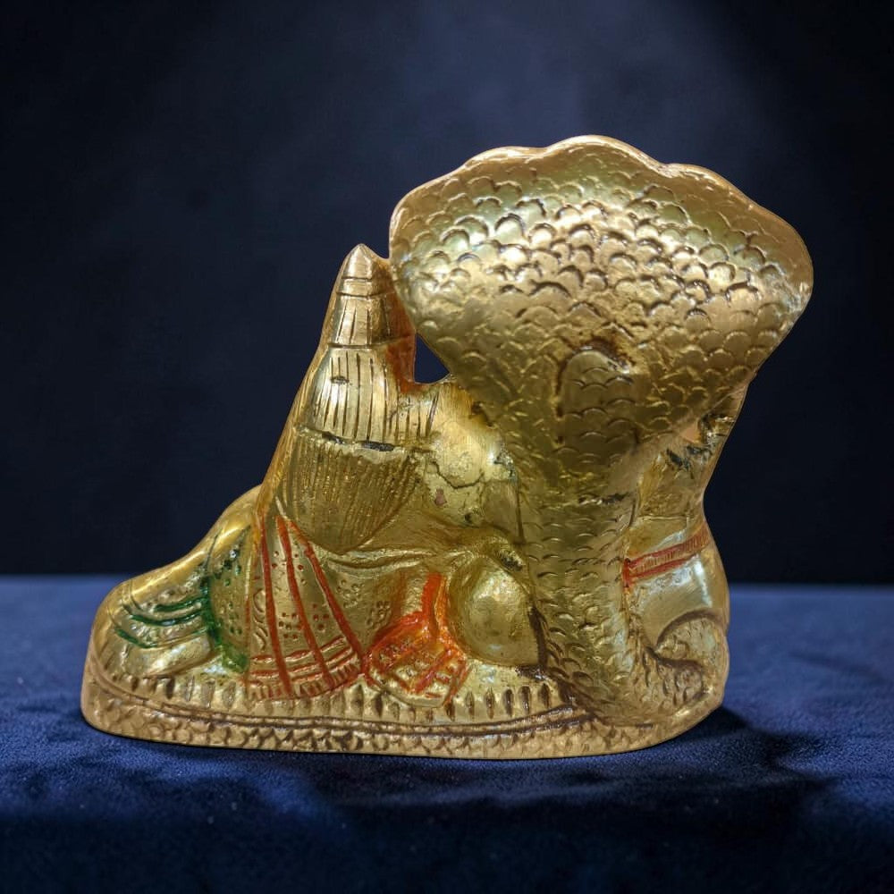 ROYALSTUFFS Brass Lord Vishnu with Lakshmi Rest Upon Shesha Naag - Brass Laxmi Narayan Statue Dimension - (5.5x4x1.5) in inches Decorative Showpiece