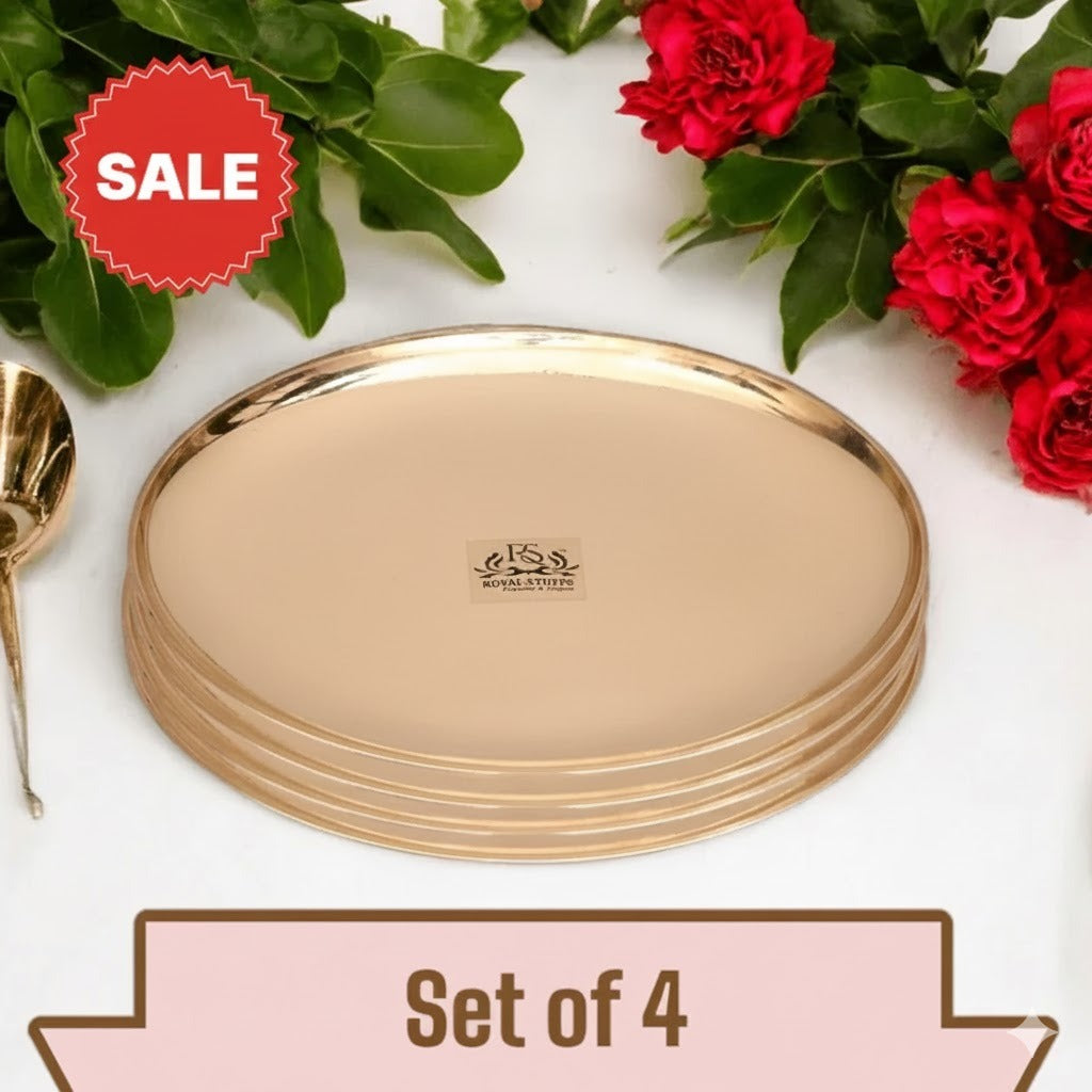 10.5-Inch Pure Shine Finish Bronze Kansa Plate Set - Set of 4