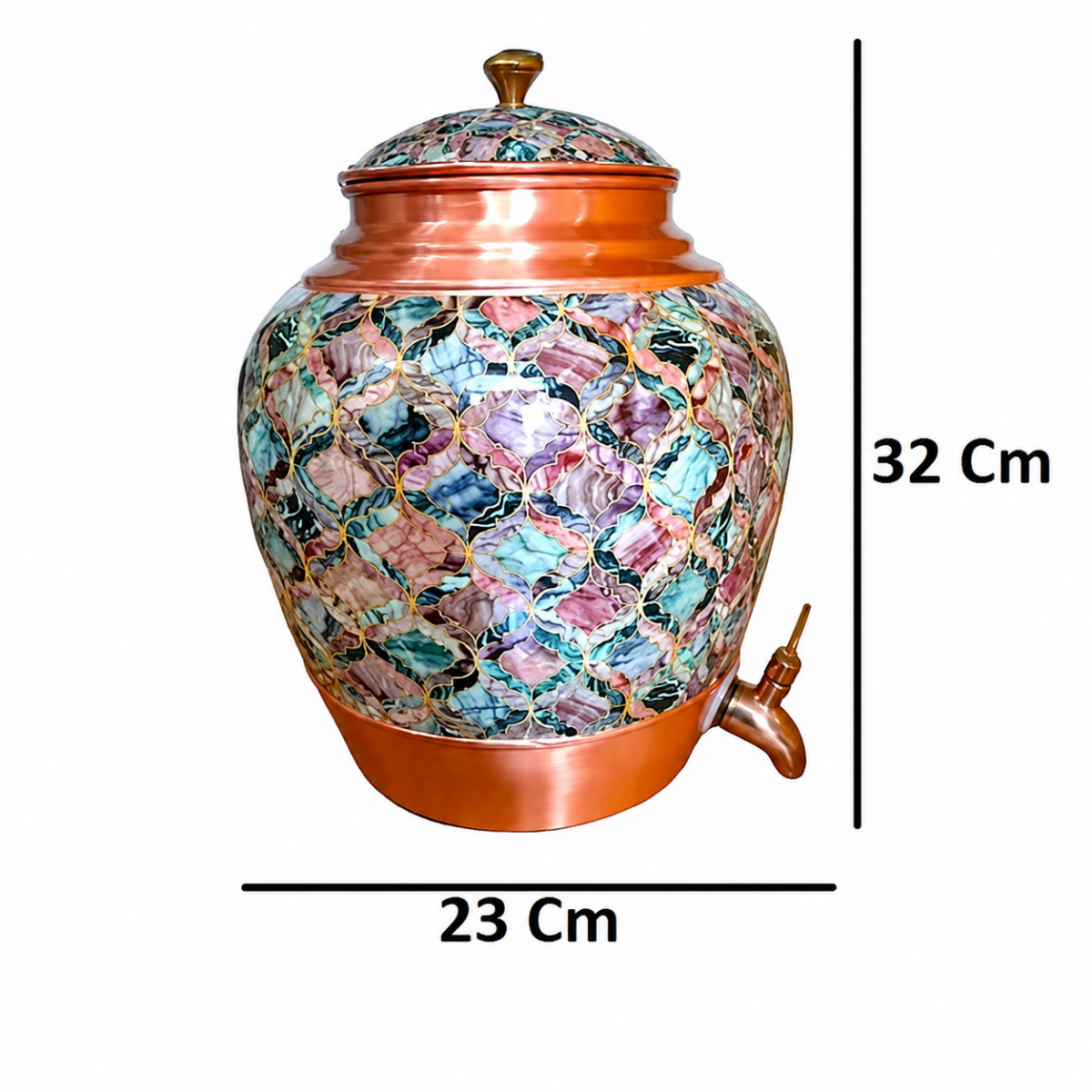 Abstract Art Print Meena Work Copper Water Dispenser with Brass Tap, 10L Capacity - Royalstuffs.com