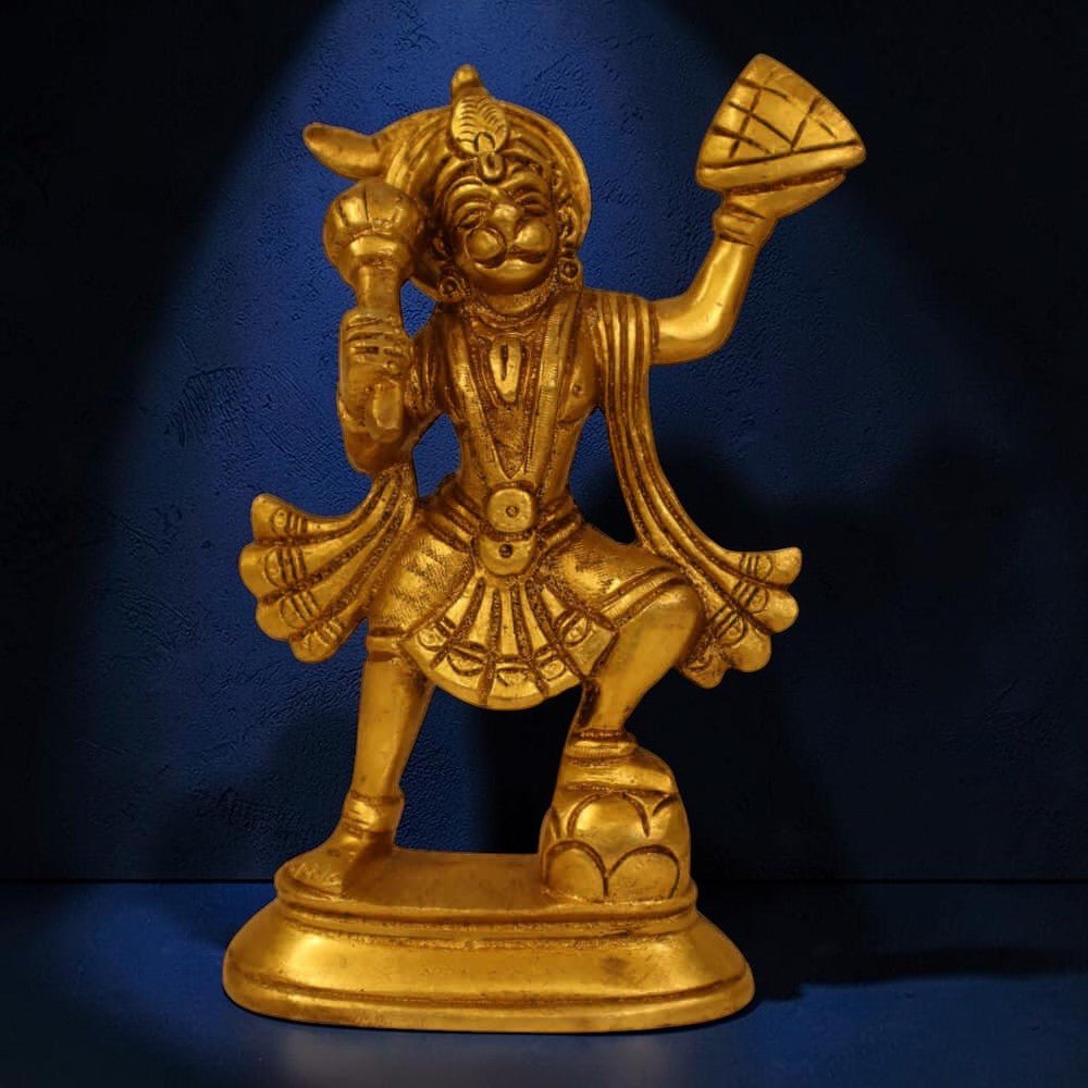 Antique Brass Hanuman Parvat Standing Statue Idol - 6 Inch - Royalstuffs.com