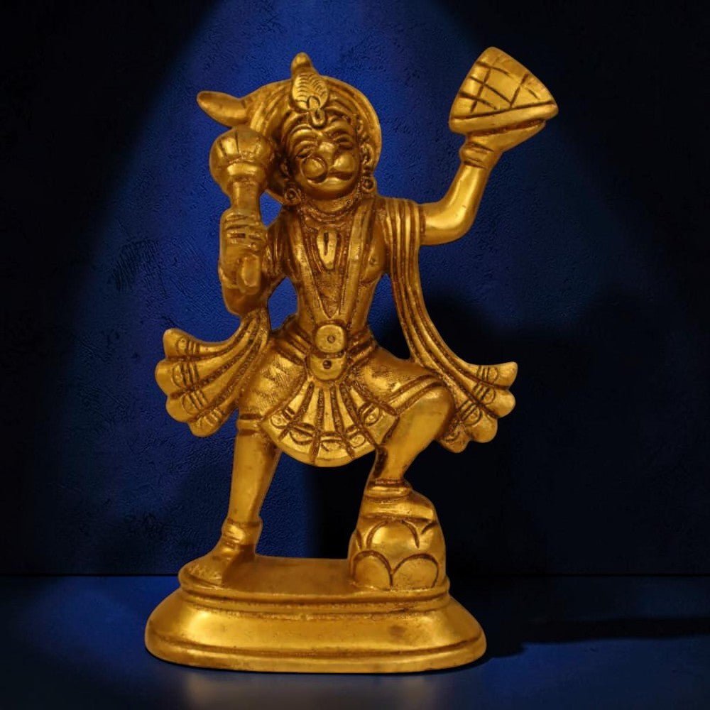 Antique Brass Hanuman Parvat Standing Statue Idol - 6 Inch - Royalstuffs.com