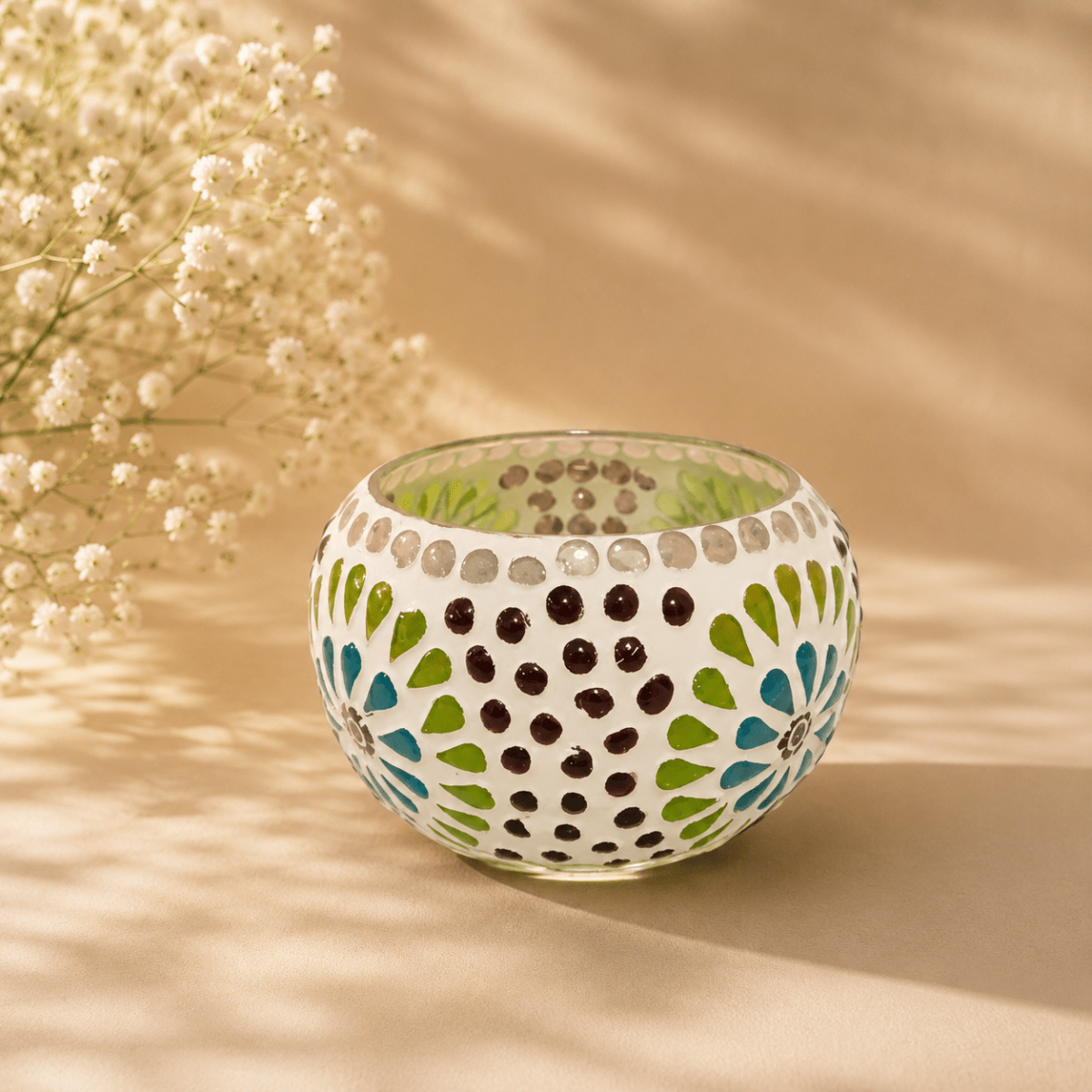 Big Handmade Mosaic Multicolored Candle Holder - Royalstuffs.com
