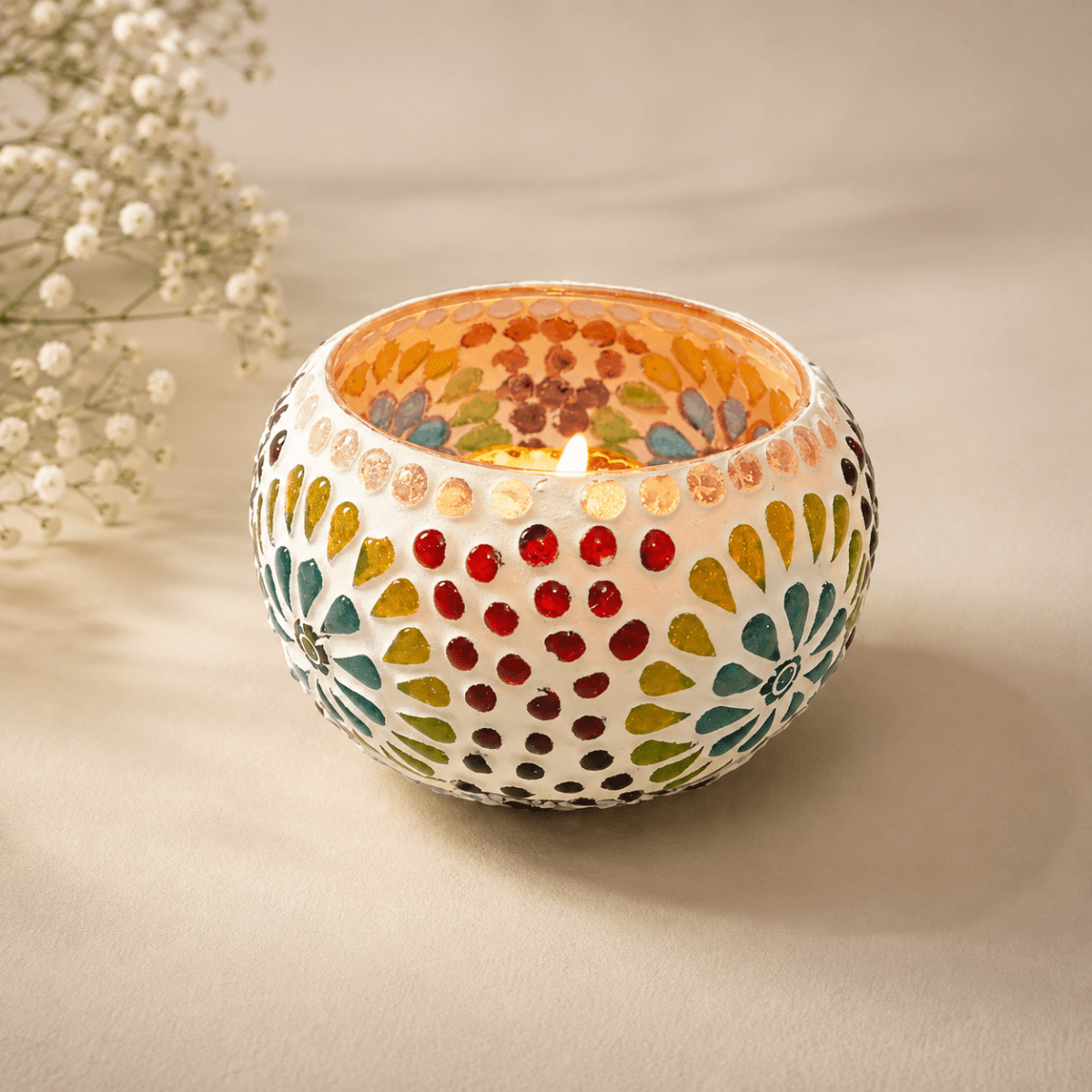 Big Handmade Mosaic Multicolored Candle Holder - Royalstuffs.com