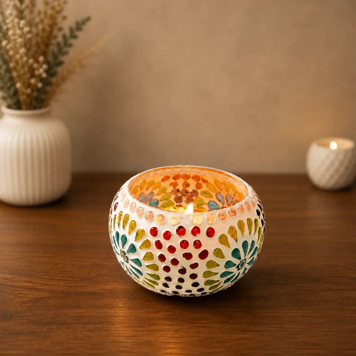Big Handmade Mosaic Multicolored Candle Holder - Royalstuffs.com