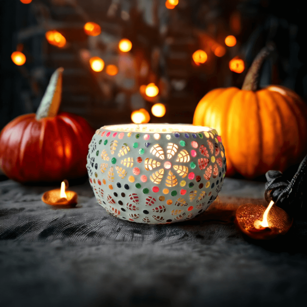 Big Handmade Mosaic Multicolored Candle Holder Tealight Holder - Royalstuffs.com