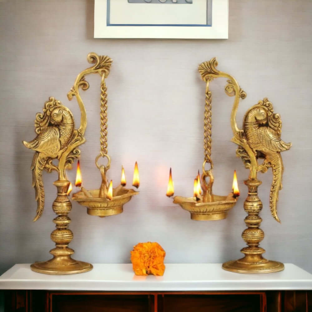Handcrafted Brass Annam Bird Diya Set of 2 for Home Temple, Traditional Pooja, Festive Decor and Spiritual Worship