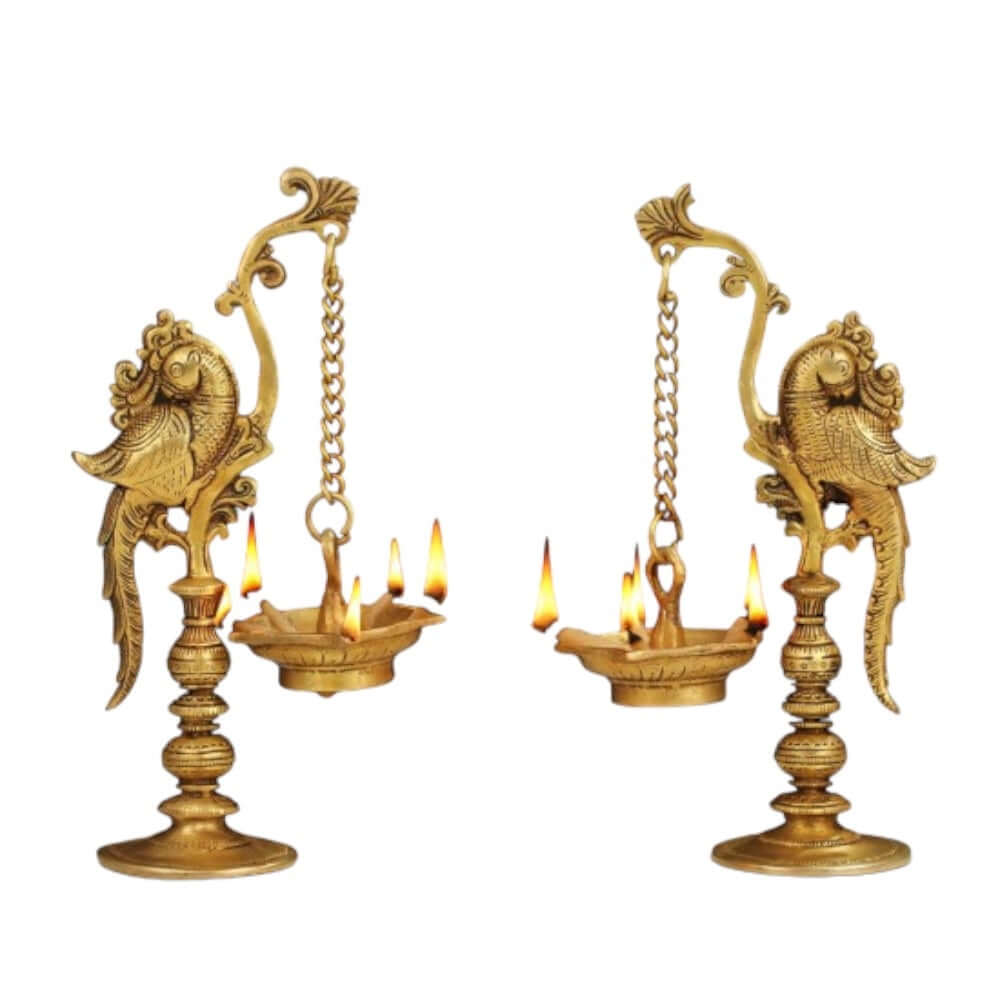 Brass Annam Bird Deepam Oil Lamp Set of 2 for Home Temple, Daily Pooja, Traditional Decor and Festive Celebrations