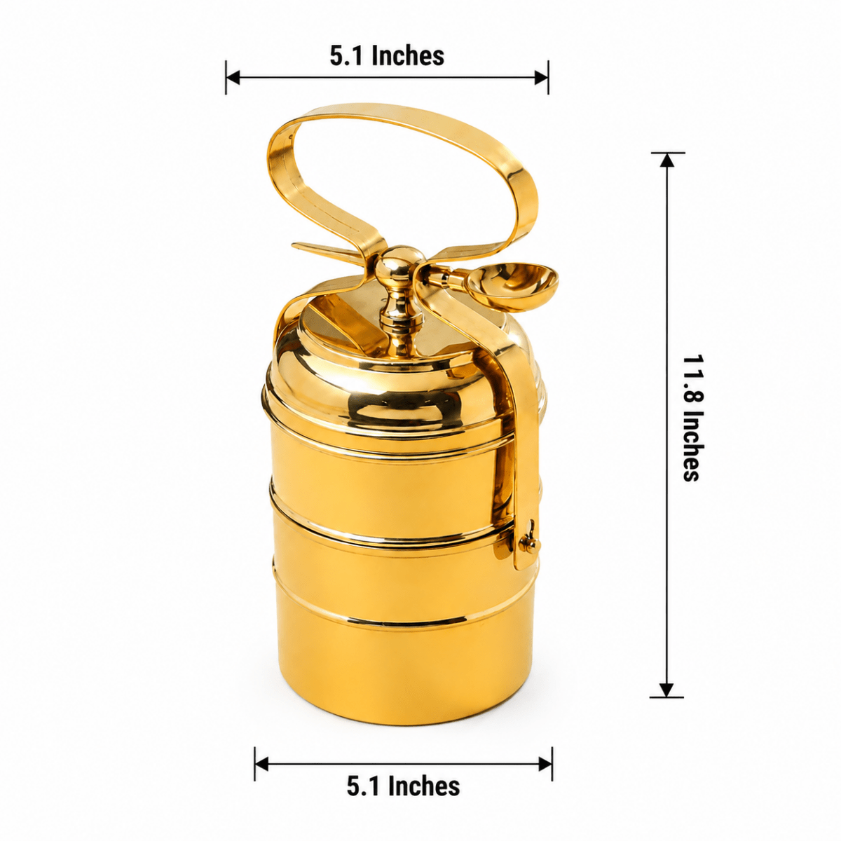 Brass 3 Tier with Tin Lining Four Compartments Office Tiffin Lunch Box by RoyalStuffs.com - Royalstuffs.com