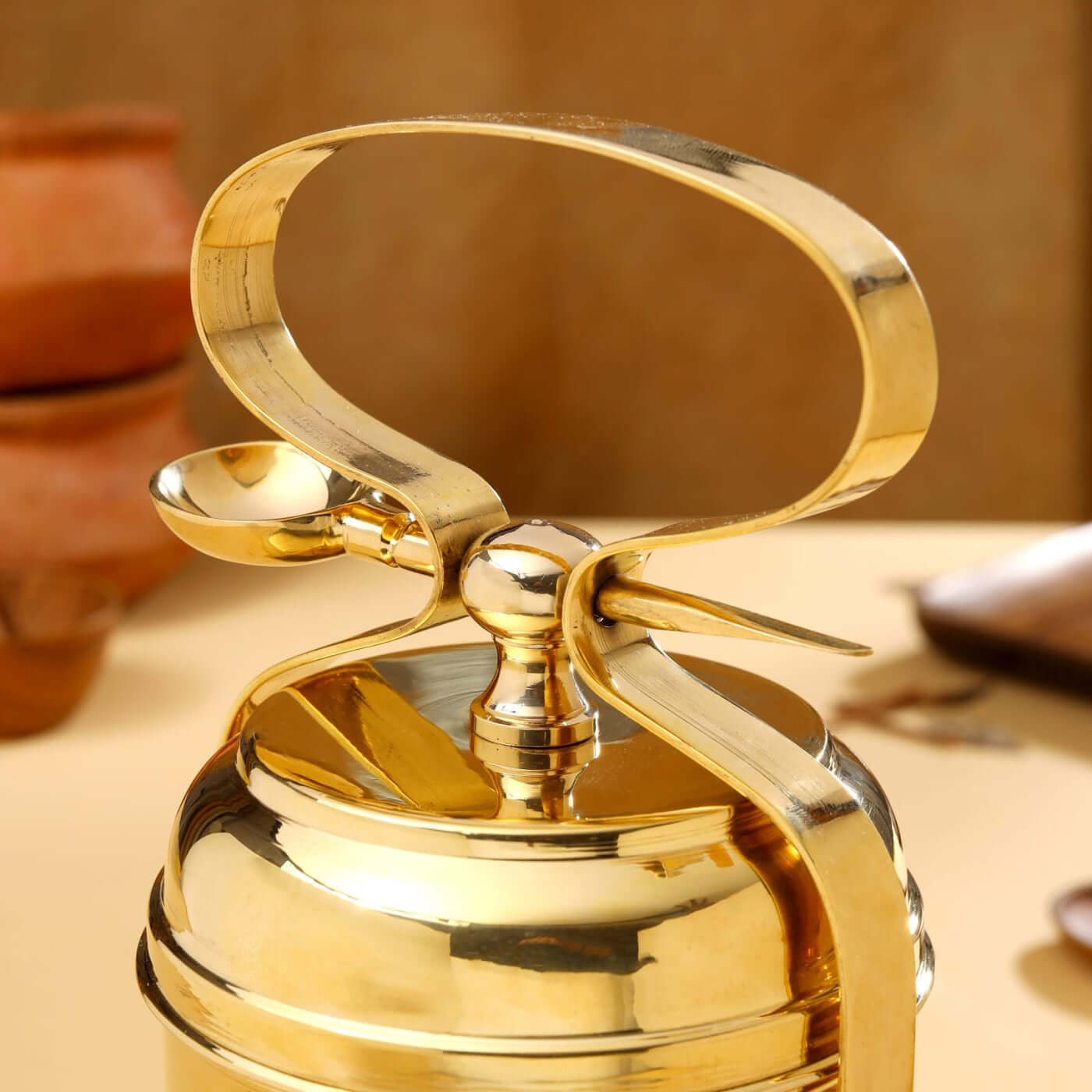 Brass 3 Tier with Tin Lining Four Compartments Office Tiffin Lunch Box by RoyalStuffs.com - Royalstuffs.com