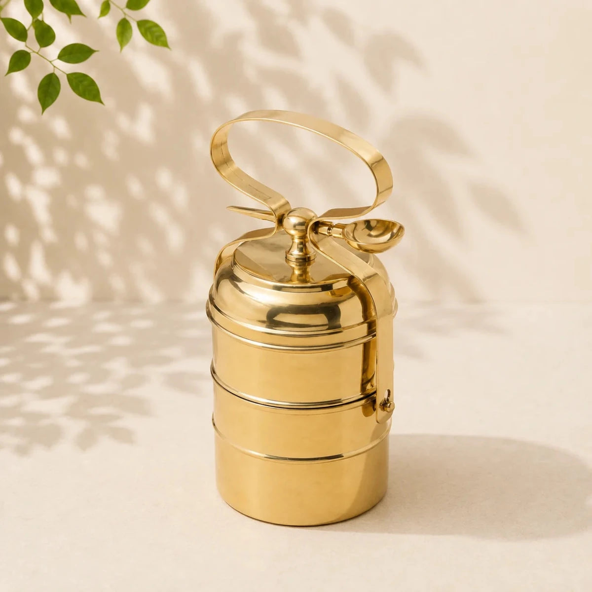 Brass 3 Tier with Tin Lining Four Compartments Office Tiffin Lunch Box by RoyalStuffs.com - Royalstuffs.com