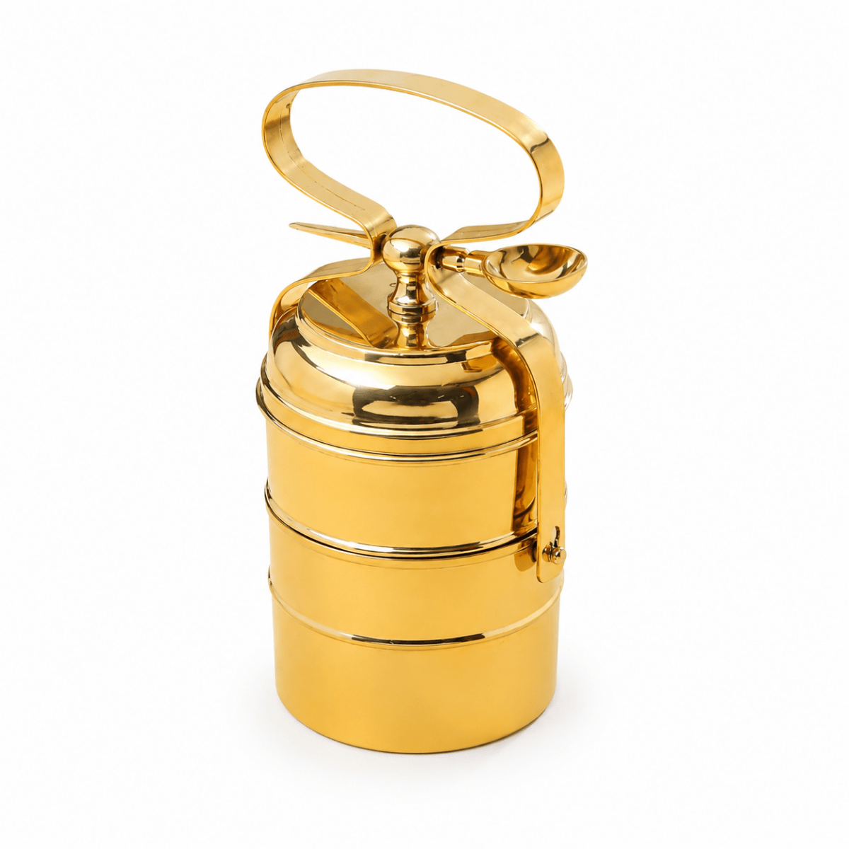 Brass 3 Tier with Tin Lining Four Compartments Office Tiffin Lunch Box by RoyalStuffs.com - Royalstuffs.com