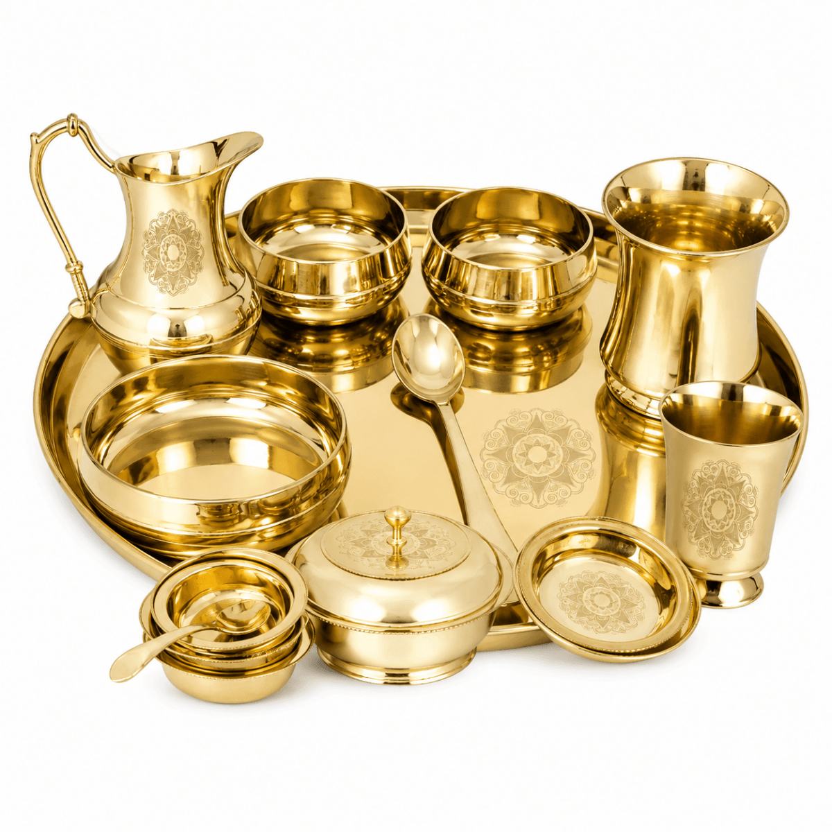 Brass 51 Pcs Laser Design Dinner Set – Premium Handcrafted Tableware - Royalstuffs.com