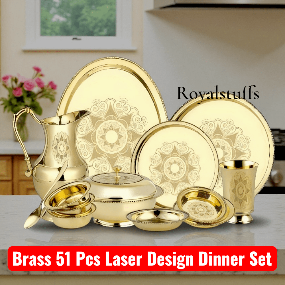 Brass 51 Pcs Laser Design Dinner Set – Premium Handcrafted Tableware - Royalstuffs.com