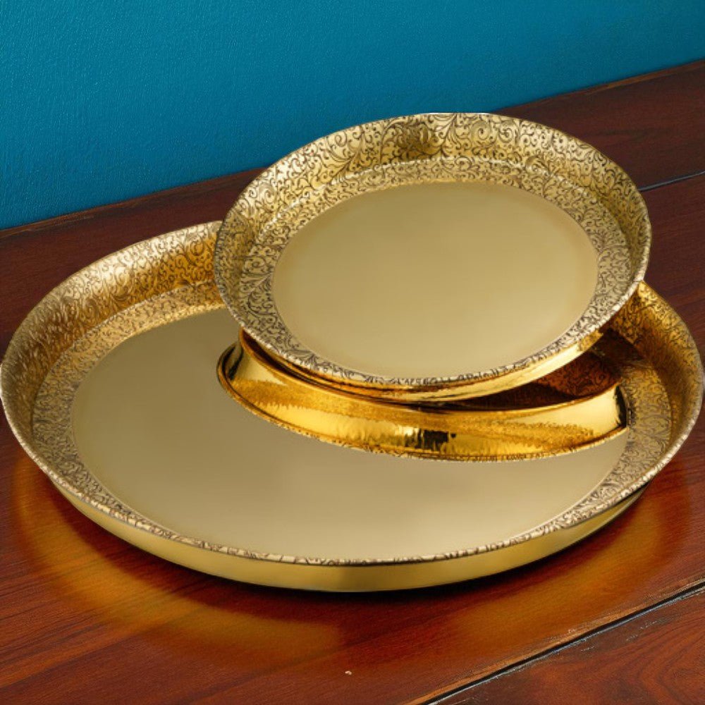 Brass 57 Pcs Engraved Dinner Set – Luxury Festival Special - Royalstuffs.com