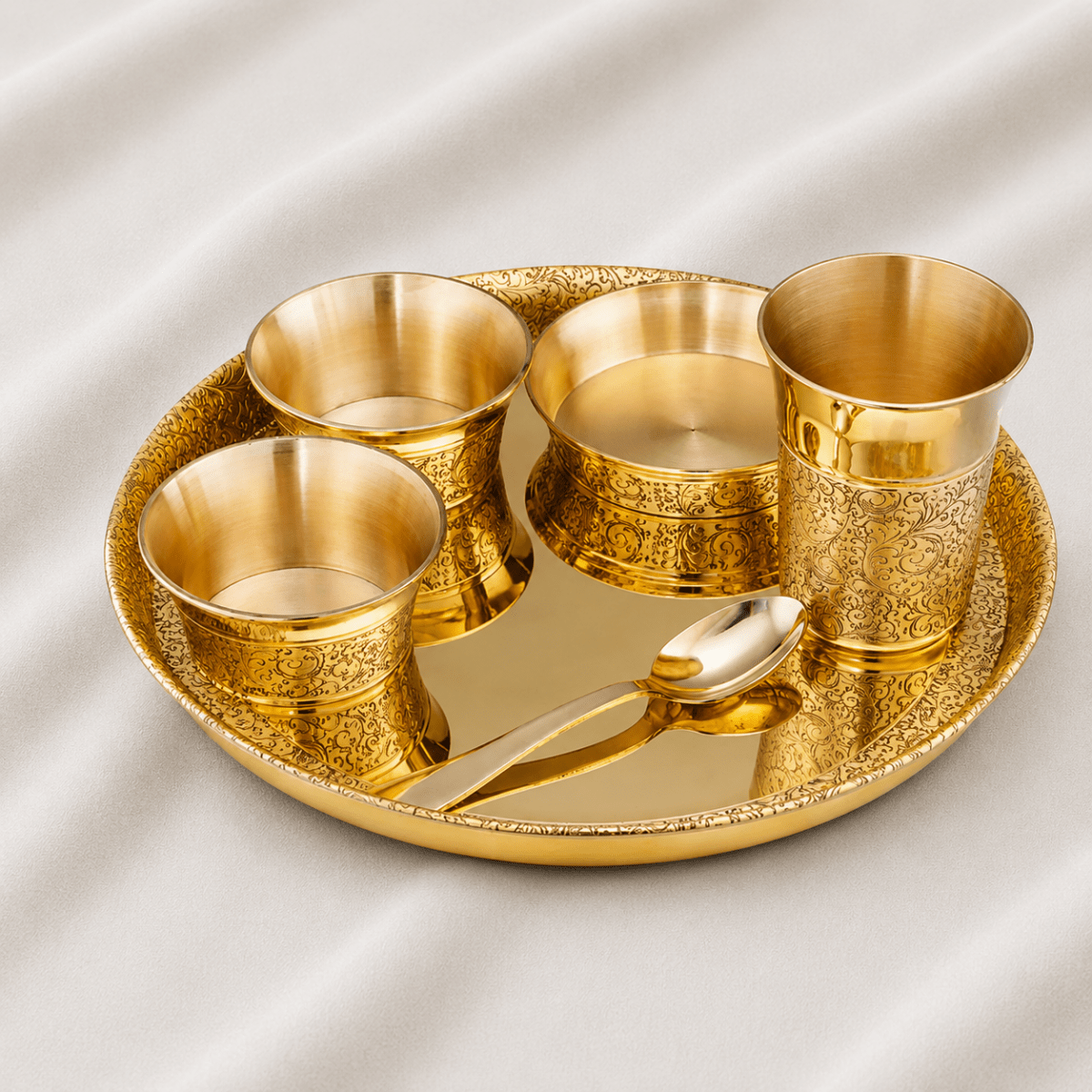 Brass 57 Pcs Engraved Dinner Set – Luxury Festival Special - Royalstuffs.com