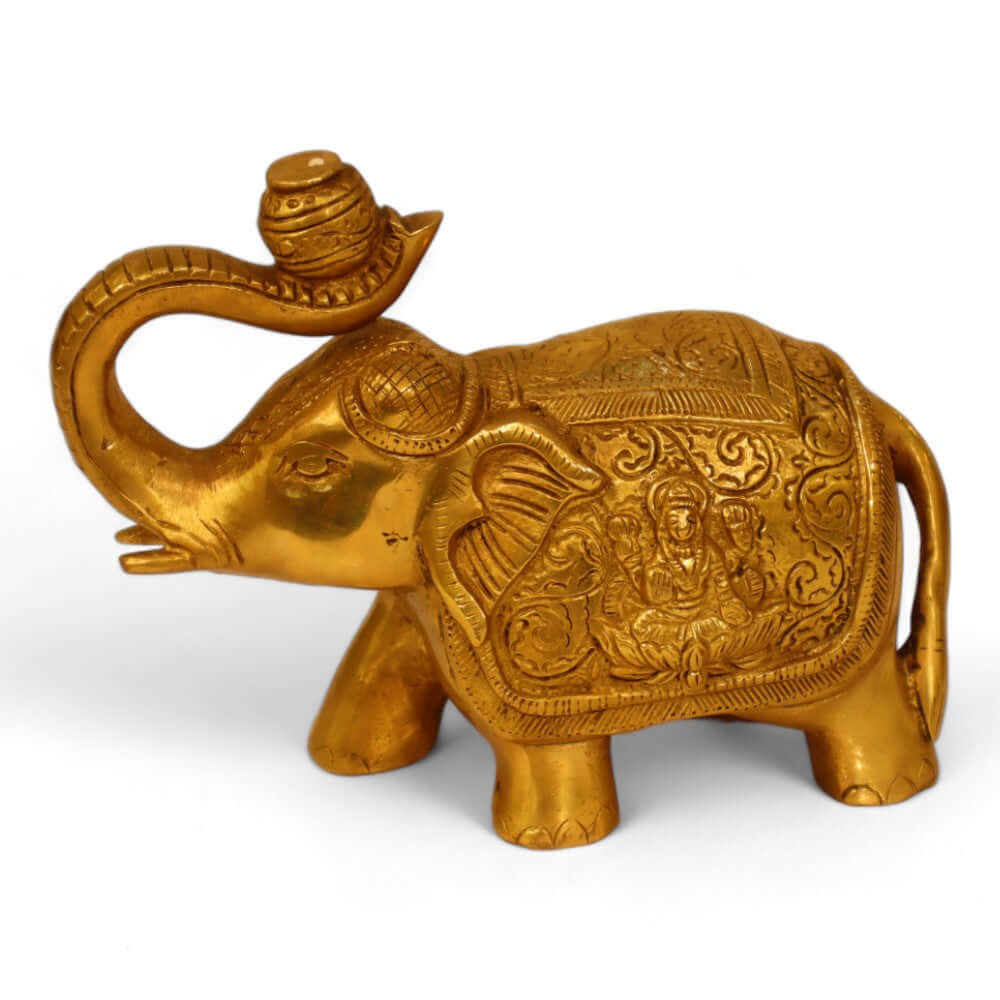 Brass Antique Finish Gaj Laxmi Elephant Decorative Showpiece - 4 Inch - Royalstuffs.com