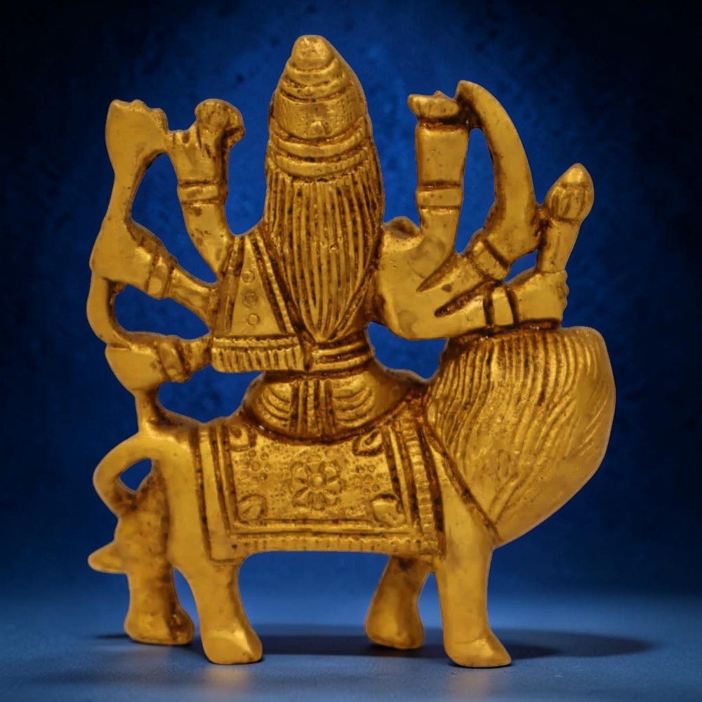 Brass Antique Finish Handmade Sherawali Mata Idol, Maa Durga on Lion - 4 Inch - Royalstuffs.com