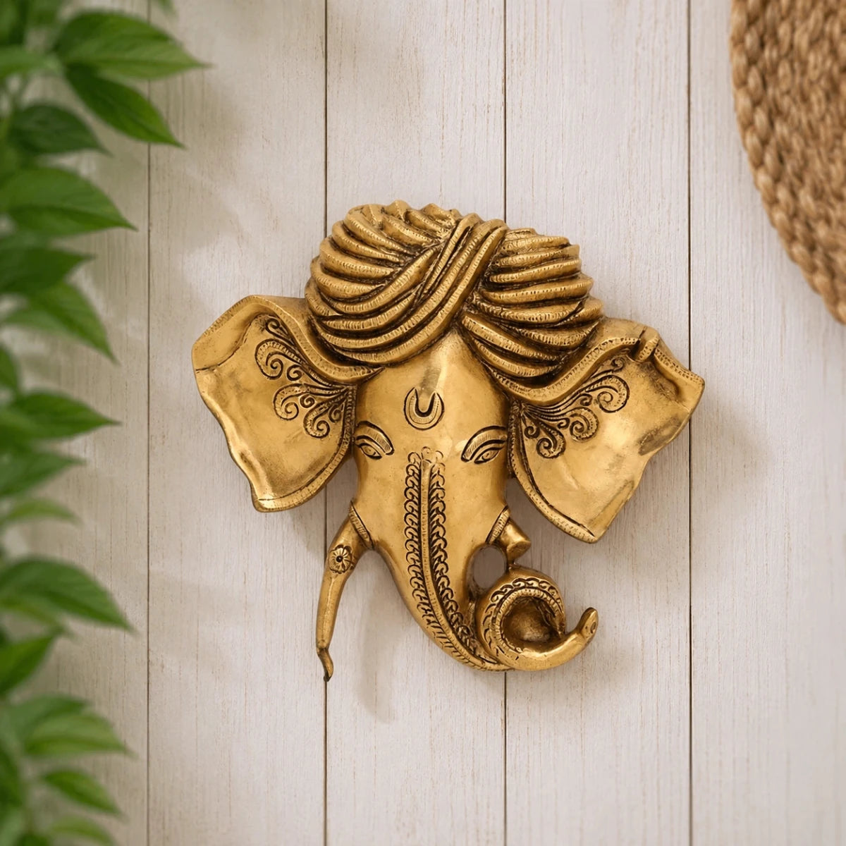 Brass Crafted Hindu God Ganesha Mask Wall Hanging - Royalstuffs.com