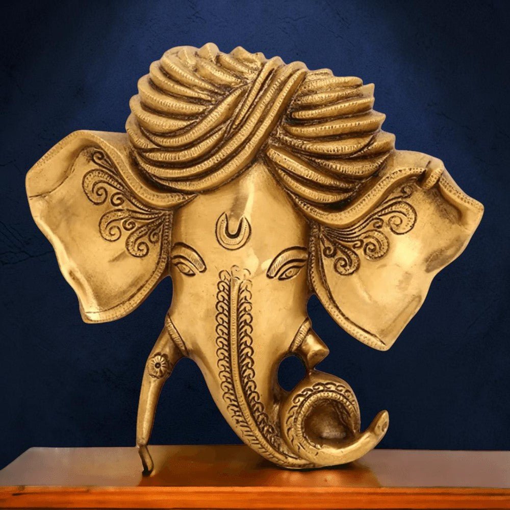 Brass Crafted Hindu God Ganesha Mask Wall Hanging - Royalstuffs.com
