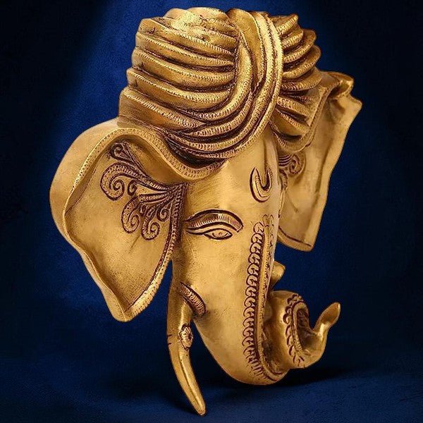 Brass Crafted Hindu God Ganesha Mask Wall Hanging - Royalstuffs.com