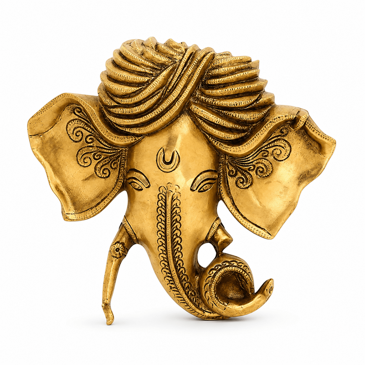 Brass Crafted Hindu God Ganesha Mask Wall Hanging - Royalstuffs.com