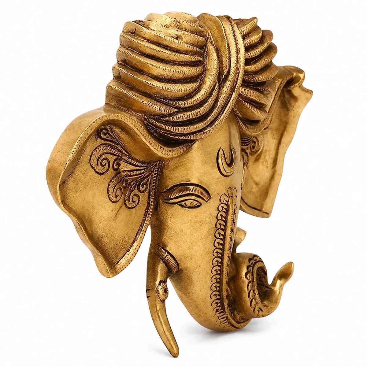 Brass Crafted Hindu God Ganesha Mask Wall Hanging - Royalstuffs.com