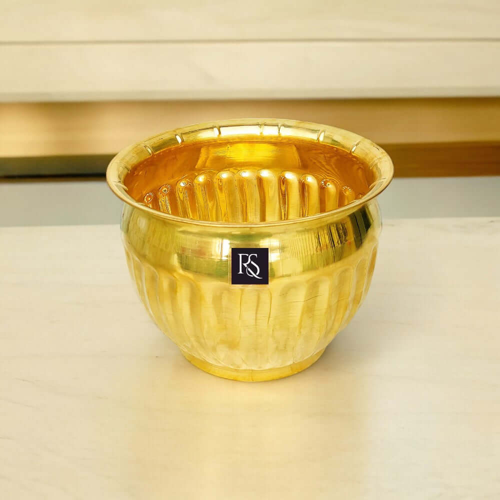 BRASS DECORATIVE ROUND SHAPE FLOWER POT - 6 INCH - Royalstuffs.com