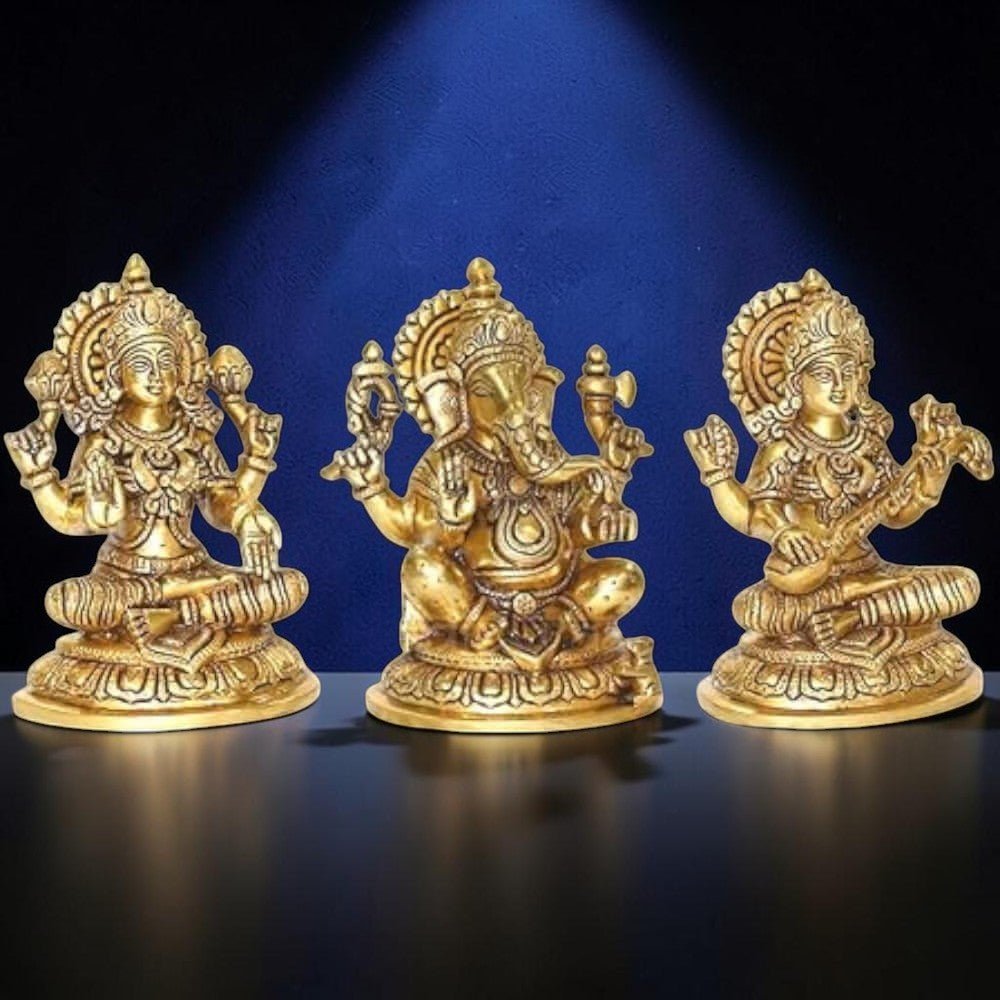 Brass Ganesha, Lakshmi, and Saraswathi Big Statue Set-Height:10 Inch ,Weight:17 Kg - Royalstuffs.com