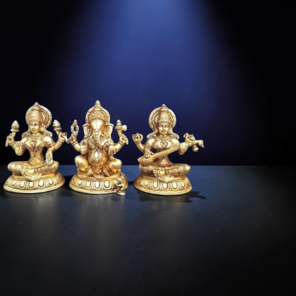 Brass Ganesha, Lakshmi, and Saraswathi Big Statue Set-Height:10 Inch ,Weight:17 Kg - Royalstuffs.com
