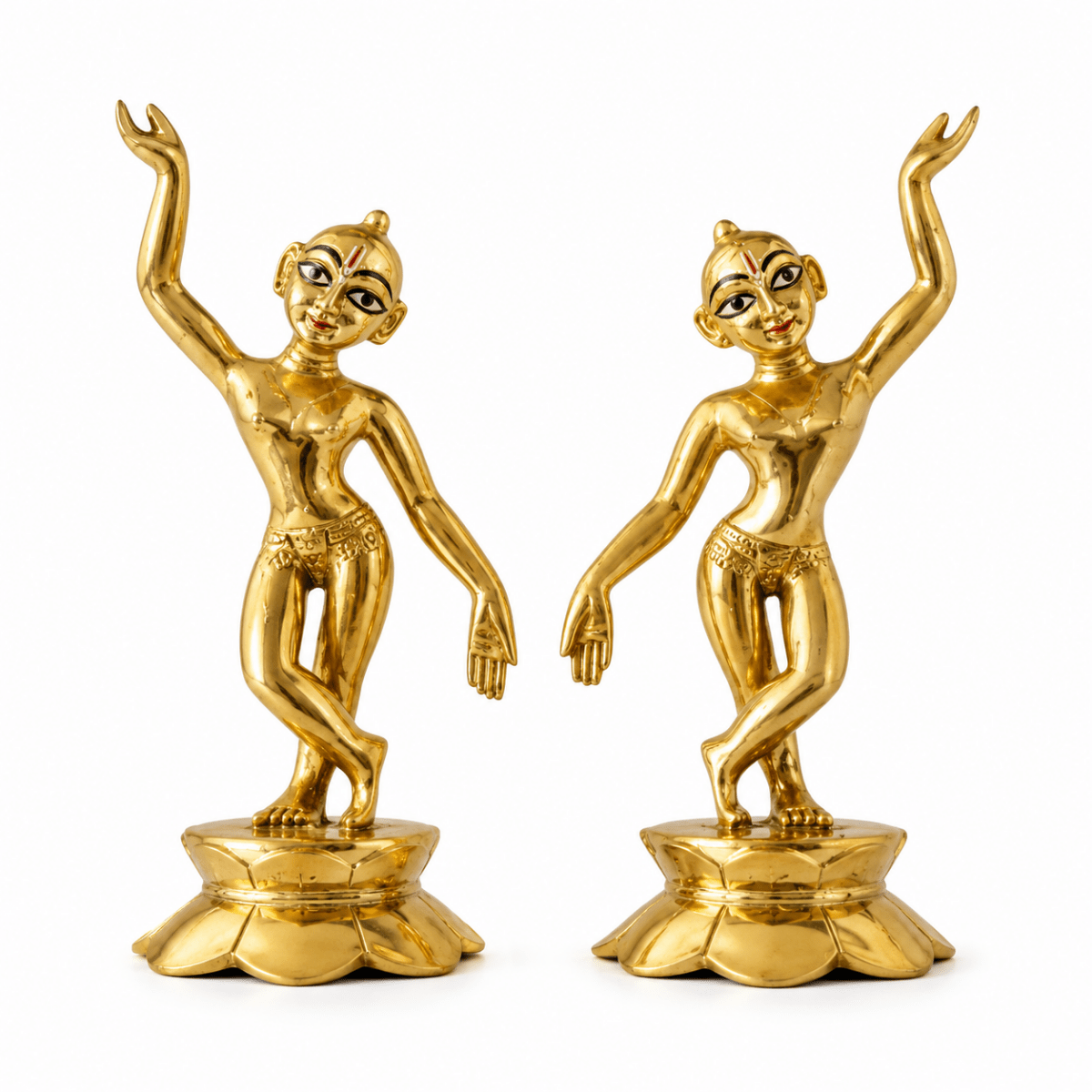 Brass Gaura Nitai Deities 8" One Hand Up and one Down; Lotus Base,Weight:2500 Gram - Royalstuffs.com