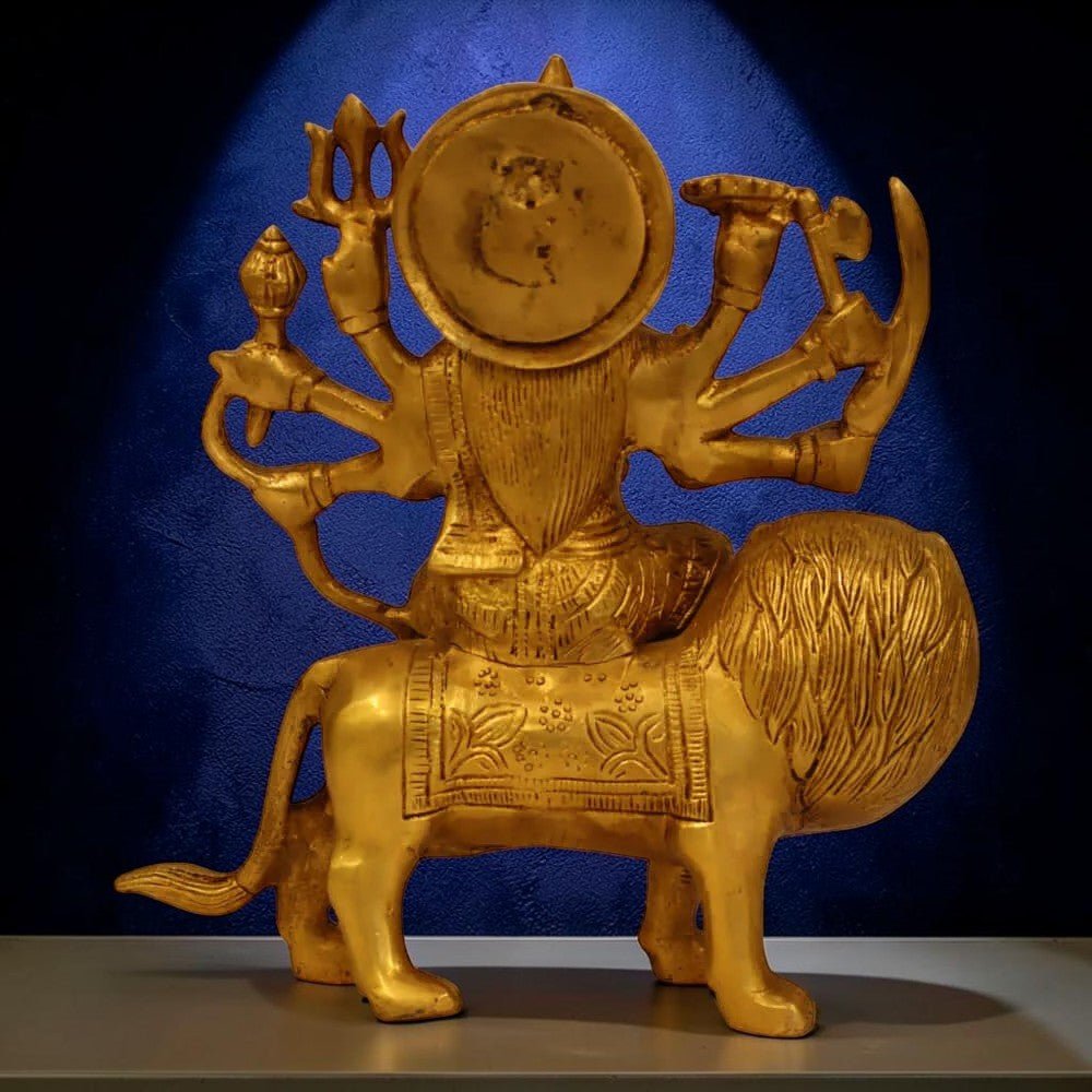 Brass Goddess Durga Ji Sculpture Antique Finish- 8 Inch - Royalstuffs.com