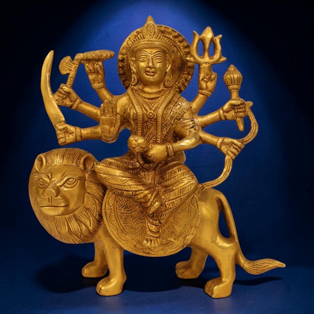 Brass Goddess Durga Ji Sculpture Antique Finish- 8 Inch - Royalstuffs.com