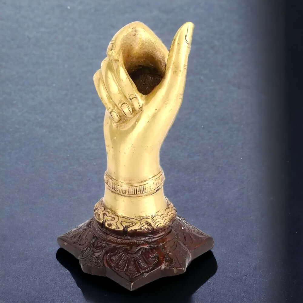 Brass Hand Shape Decorative Showpiece With Pen Holder - 16 cm (Brass, Gold) - Royalstuffs.com