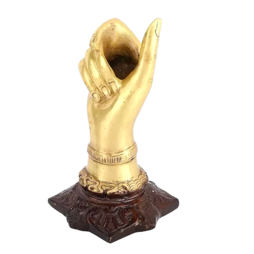 Brass Hand Shape Decorative Showpiece With Pen Holder - 16 cm (Brass, Gold) - Royalstuffs.com
