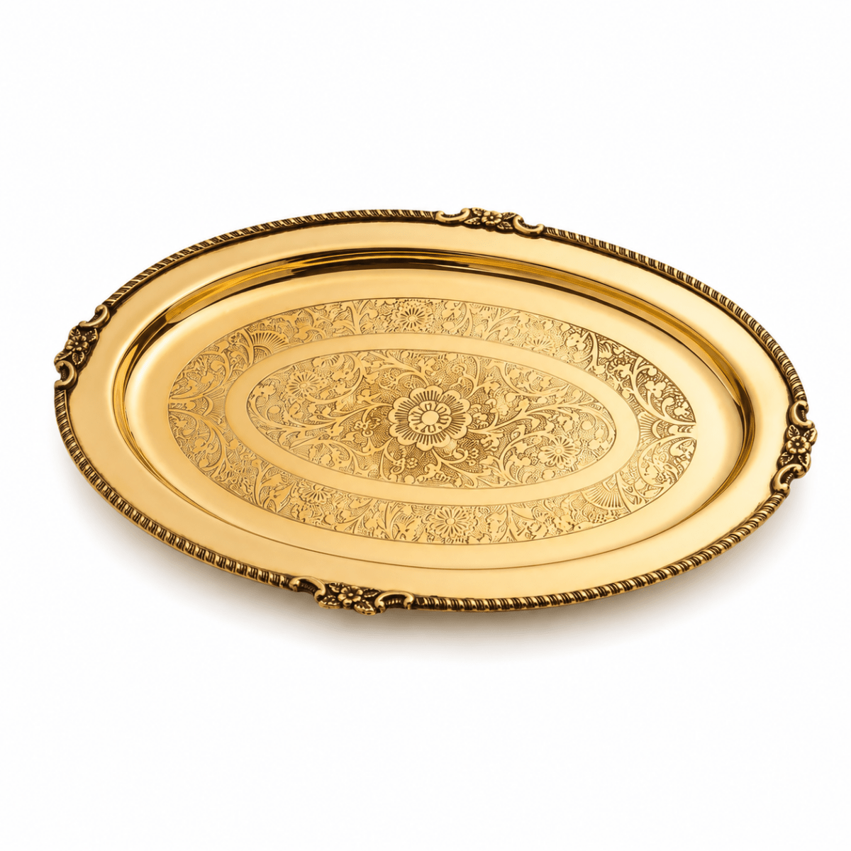 Brass Handcrafted Oval Tray / Platter - Royalstuffs.com