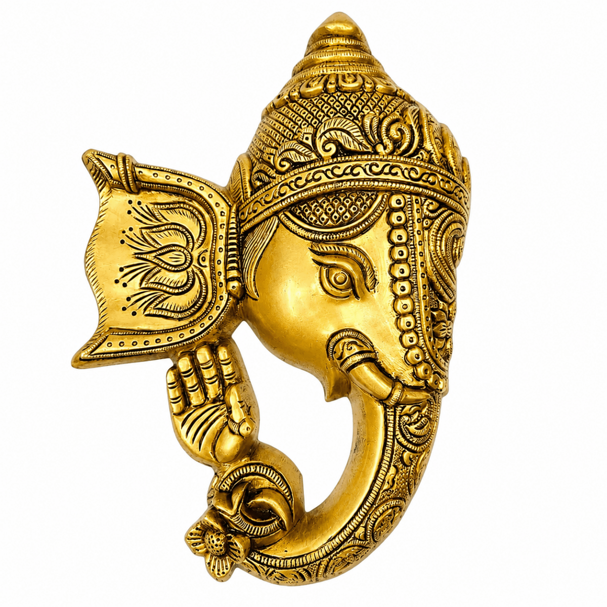 Brass Lord Ganesha Mask Wall Hanging (Height: 11 inches) - Royalstuffs.com