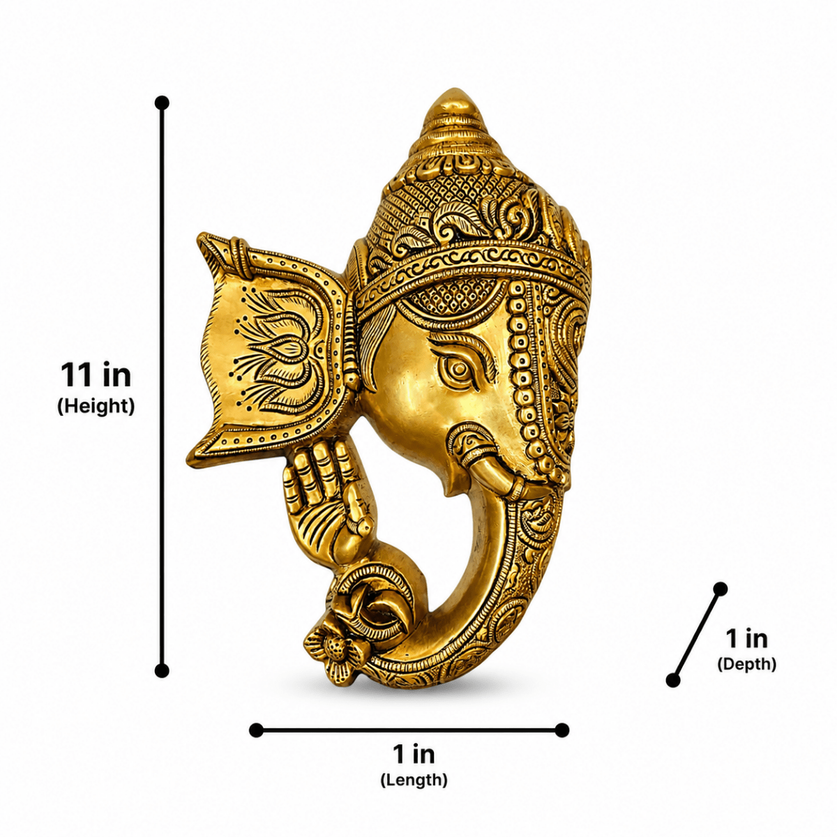 Brass Lord Ganesha Mask Wall Hanging (Height: 11 inches) - Royalstuffs.com