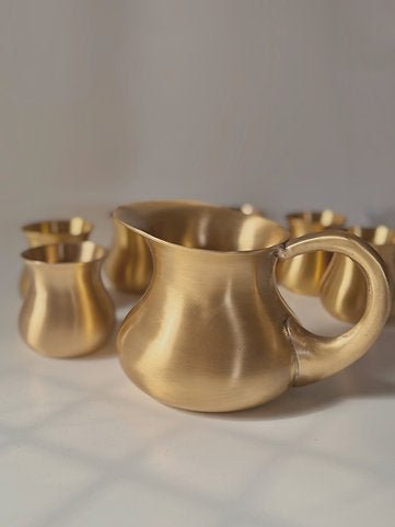 Brass Matki Matt Pitcher With 6 glasses - Royalstuffs.com