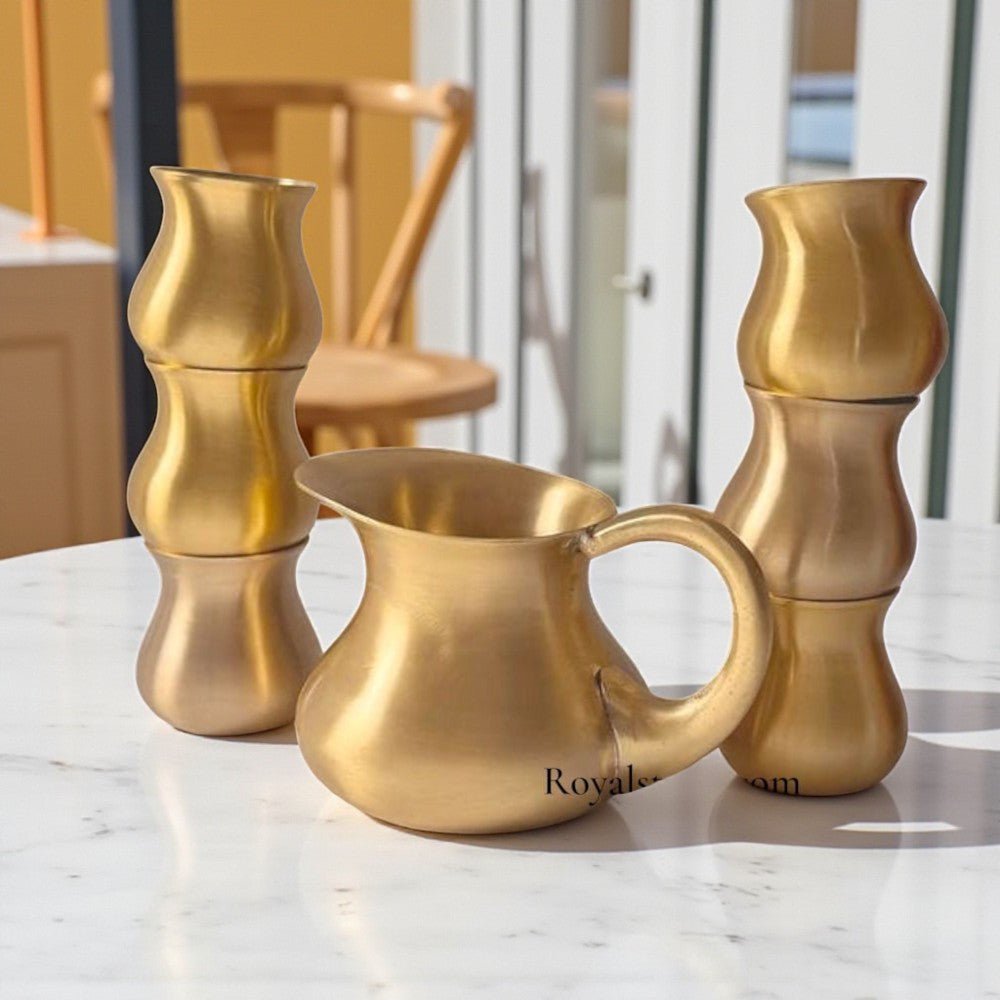 Brass Matki Matt Pitcher With 6 glasses - Royalstuffs.com