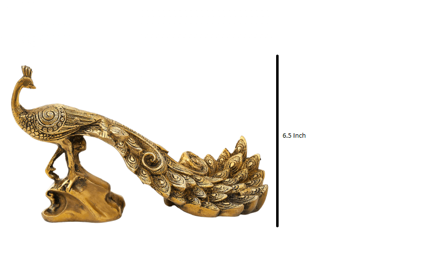 Brass Peacock Figurine Showpiece | Golden Peacock Mayur 17 cm (Brass, Gold) - Royalstuffs.com