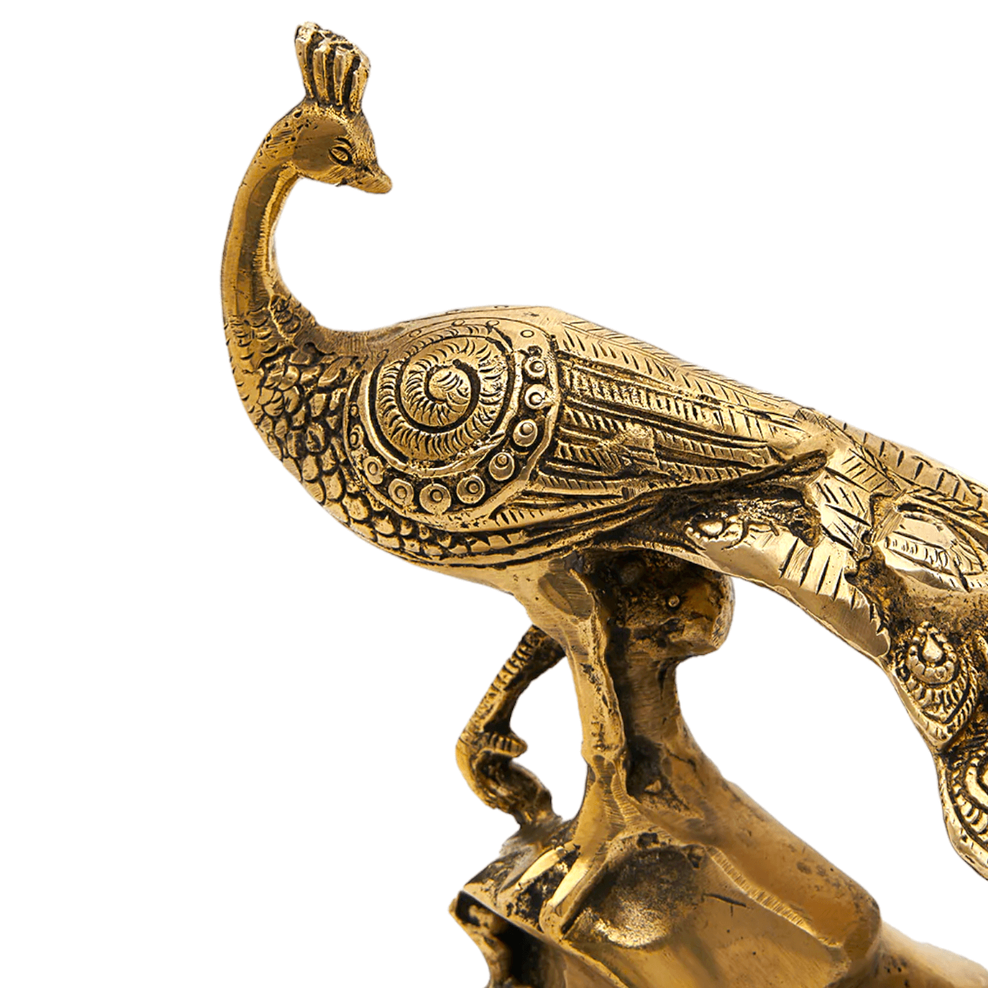 Brass Peacock Figurine Showpiece | Golden Peacock Mayur 17 cm (Brass, Gold) - Royalstuffs.com