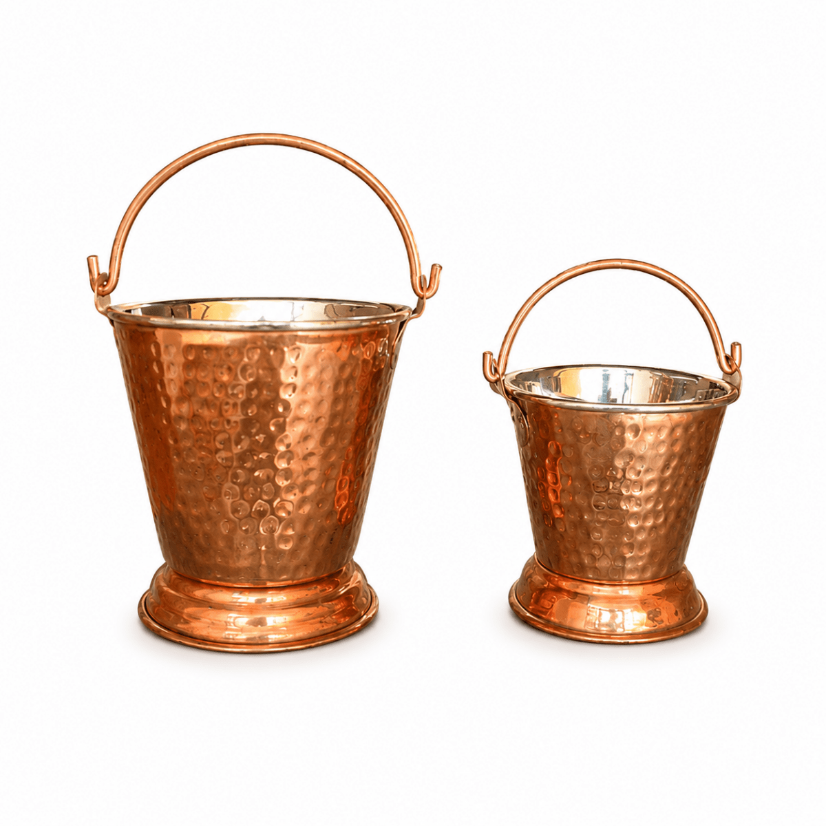 Bucket Set Of 2 Handmade Pure Steel Copper Bucket/Balti Hammered Design With Handle - Royalstuffs.com