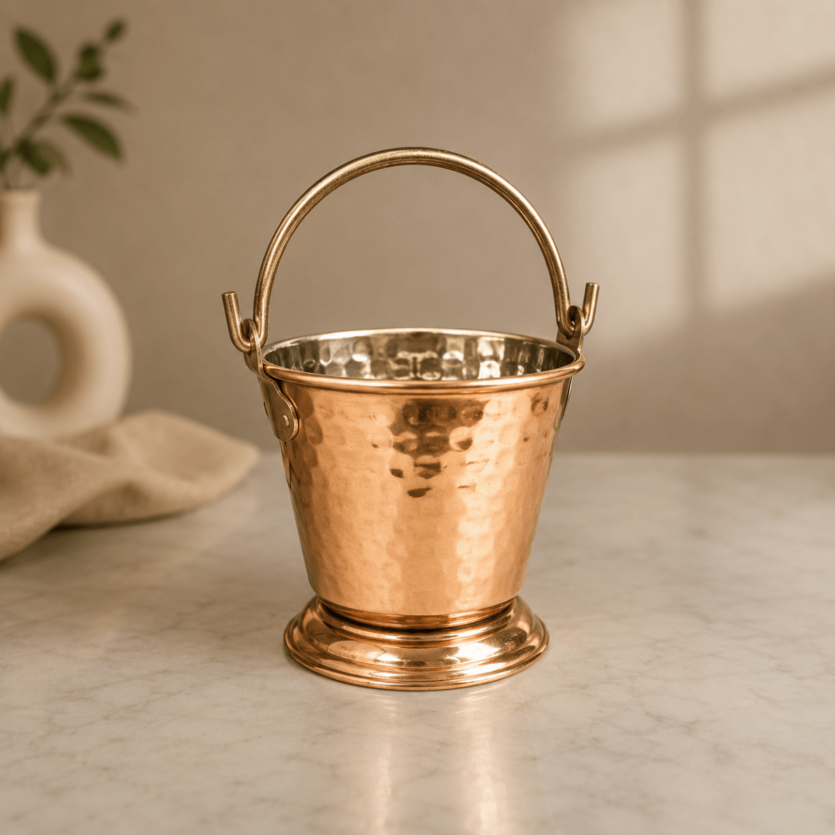 Bucket Set Of 2 Handmade Pure Steel Copper Bucket/Balti Hammered Design With Handle - Royalstuffs.com